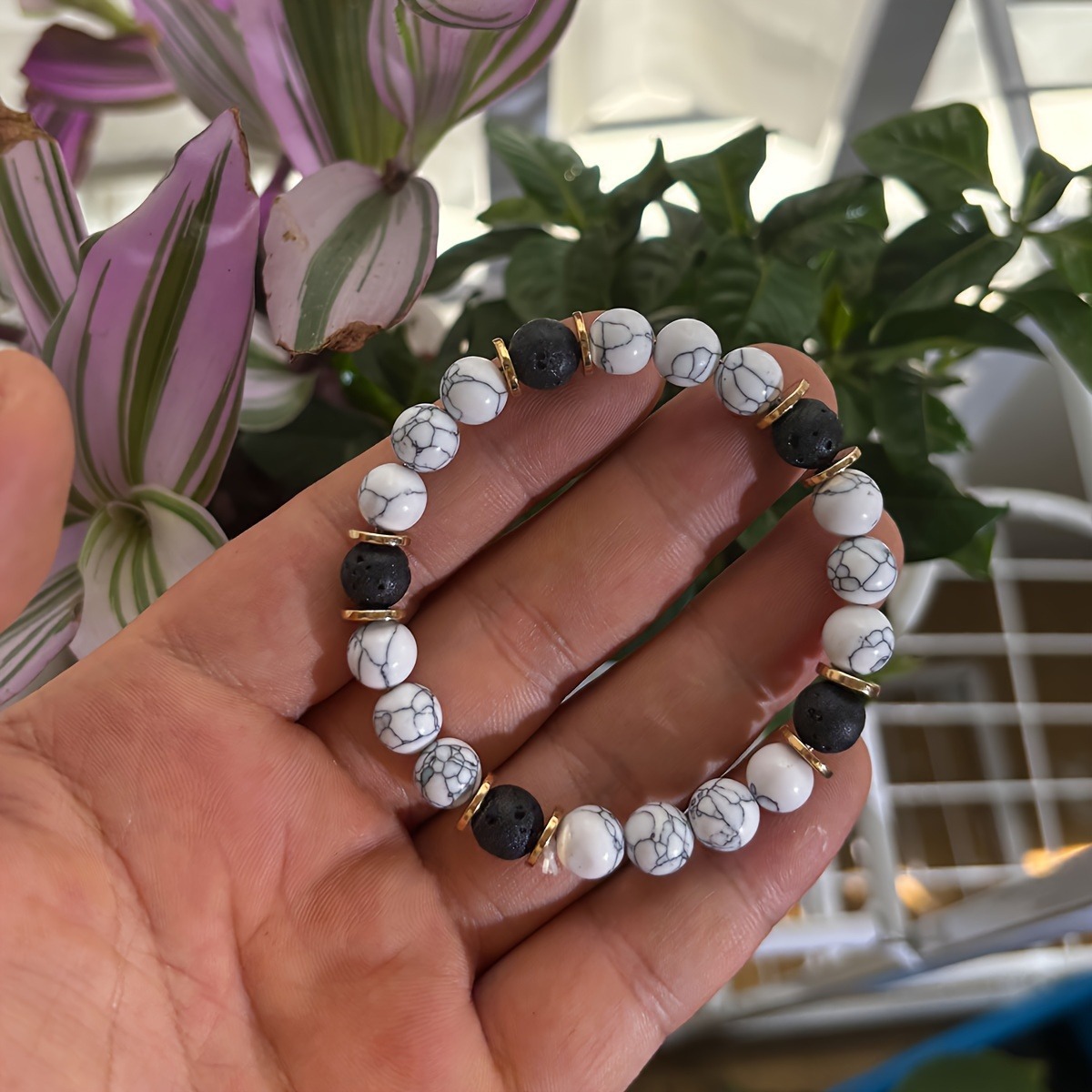 temu希音tk跨境爆款手链天然白松石火山石男女通用手链手串