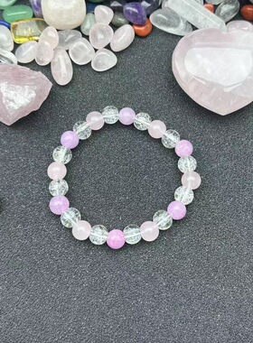 跨境爆款手链紫水晶白幽灵粉水晶女礼物天然玉石手串时尚手环珠串