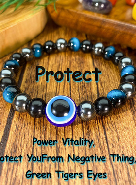 跨境爆款蓝色恶魔之眼爆款复古手链蓝虎眼百无禁忌简约风手串珠串