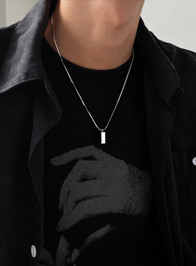 银色小砖块简约男士项链女ins嘻哈小众设计锁骨链轻奢毛衣链配饰