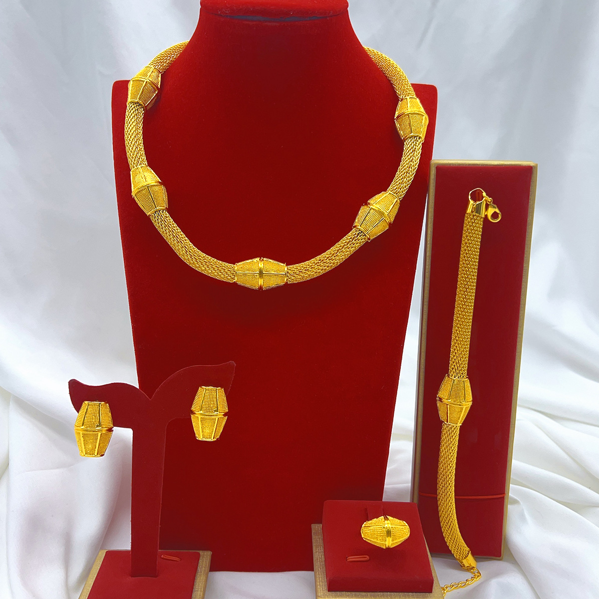 跨境24k新娘项链戒指耳环手链饰品套装尼日利亚结婚礼物首饰套装