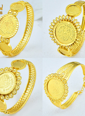 热销中东首饰镀金铜手镯迪拜新结娘婚礼沙金卡扣开口手镯佩戴方便