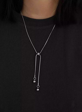 极简简约INS冷淡风不褪色抽拉蛇骨圆珠项链女个性流苏小众毛衣链