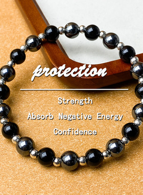 跨境爆款手链天然黑胆石黑玻璃防护吸收负能量增强力量黑色手串珠