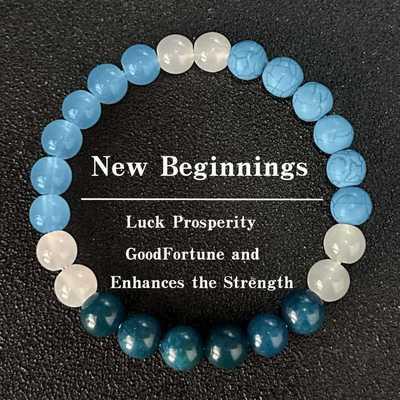 跨境新款蓝磷灰石串珠天然石蓝松石手链 New Beginnings 幸运繁荣