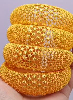 1个中东24K金色宽手镯开口成人礼迪拜欧美新娘时尚结婚礼物首饰品