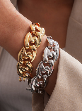 欧美跨境几何不规则圆形手链夸张时尚小众手环个性设计感手饰