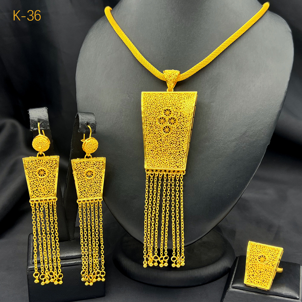 中东迪拜镀金项链耳环戒指套装非洲饰品尼日利亚仿金首饰宴会饰品
