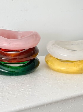 跨境简约多色树脂手环时尚大气不规则透明弧面异形手环手镯饰品配