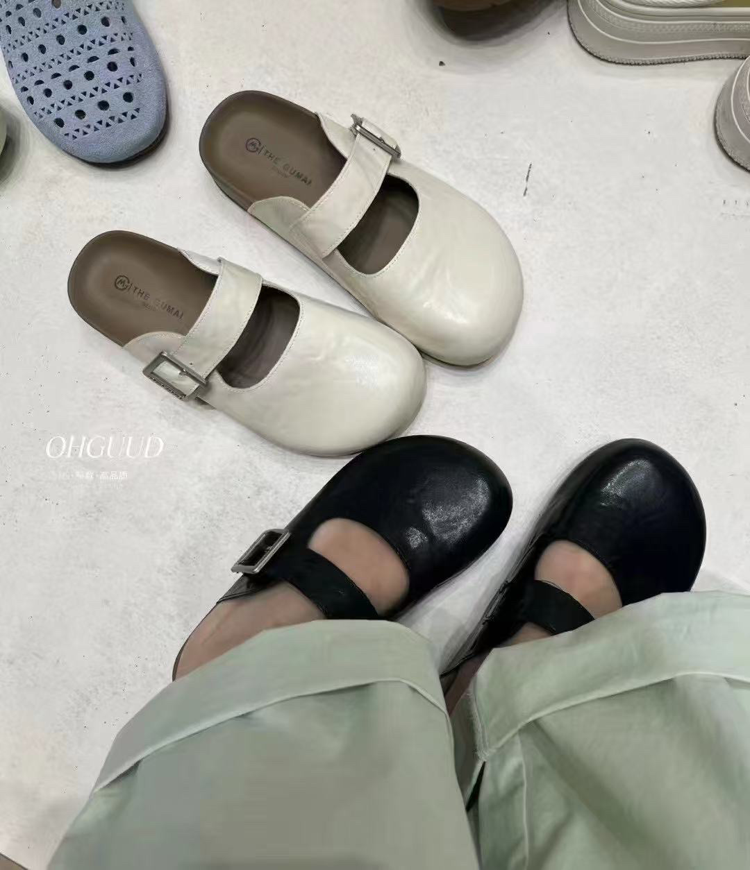 韩版平底百搭包头半拖鞋女2025夏厚底复古网红超火一脚蹬真皮凉鞋