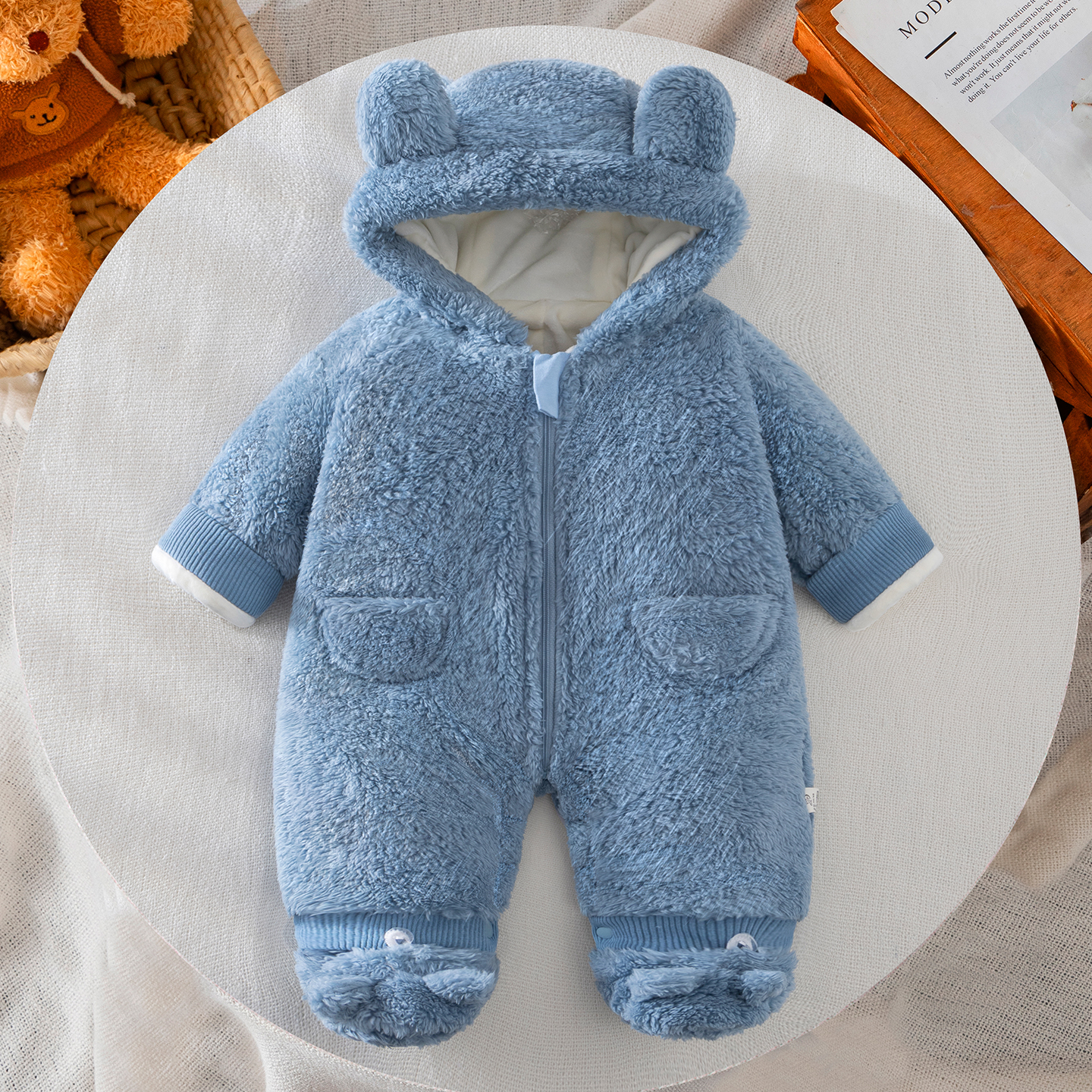 超好看，宝宝毛绒包脚连体衣