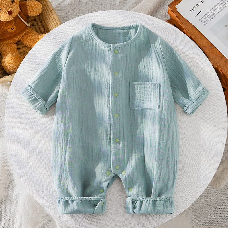 童装/婴儿装/亲子装婴儿夏薄款纯棉纱布连体衣男宝宝长袖长爬夏装衣服女宝宝哈衣爬服