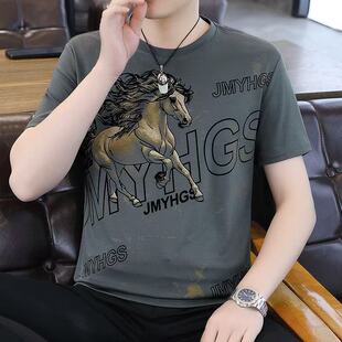 体恤男士 T恤中青年个性 潮流冰丝上衣服 桑蚕丝短袖 2026夏季