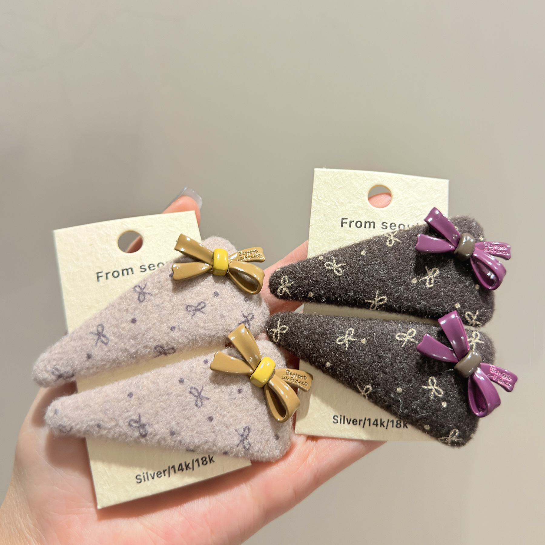 韩国东大门甜美个性蝴蝶结毛呢发夹少女可爱百搭侧边刘海碎发BB夹