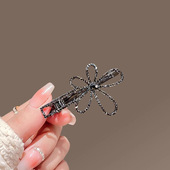 精致黑色大花朵发夹女新款 碎发刘海夹鸭嘴夹少女侧边夹子发卡头饰