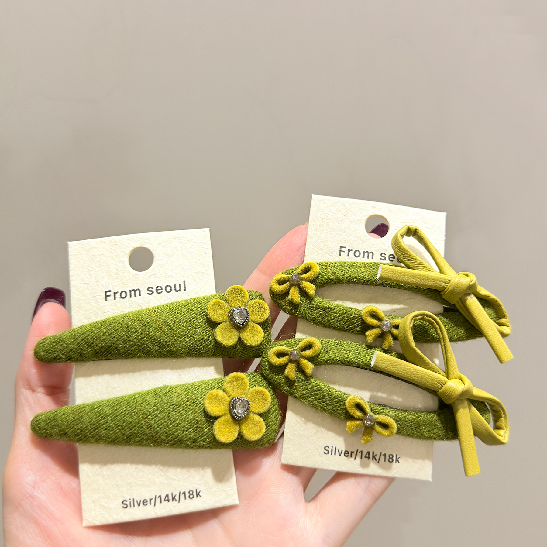 韩国秋冬个性植绒花朵蝴蝶结发夹时尚百搭布艺侧边刘海碎发BB夹子