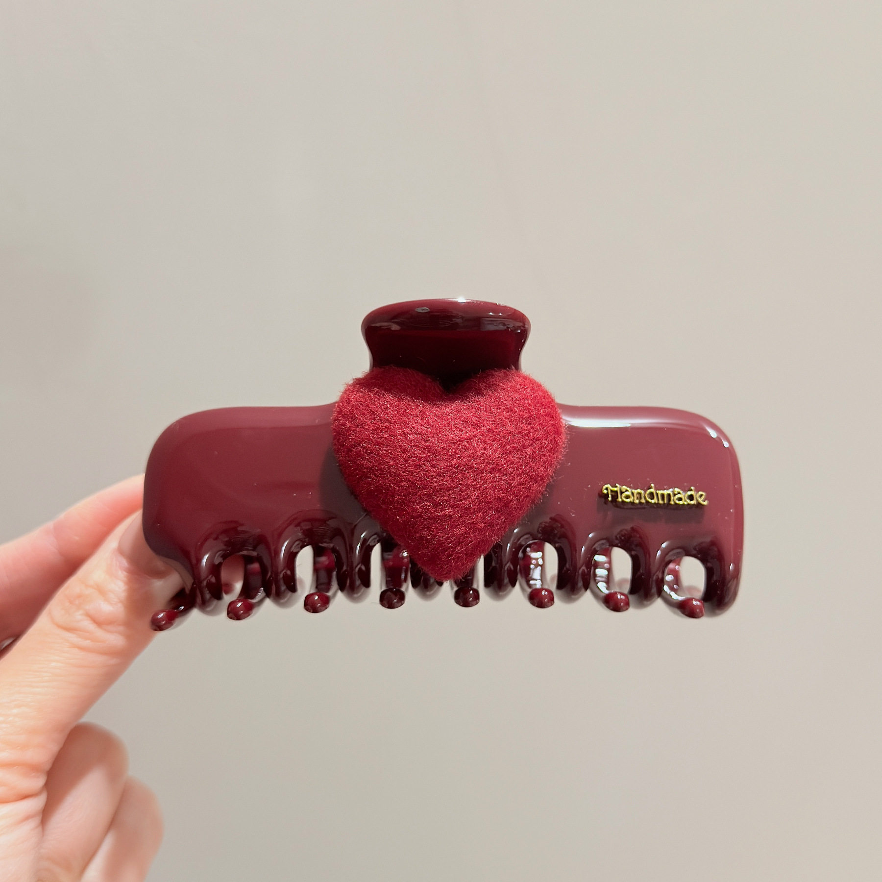 韩国酒红毛呢爱心中号醋酸抓夹洋气高马尾后脑勺鲨鱼夹半扎发夹子,饰品/流行首饰/时尚饰品新,民族风发饰,淘宝优惠券,粉丝福利购,淘宝优惠卷