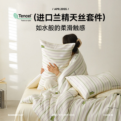 A类春夏凉感兰精天丝莱寒尔四件套冰丝级公主风简约轻奢床上用品