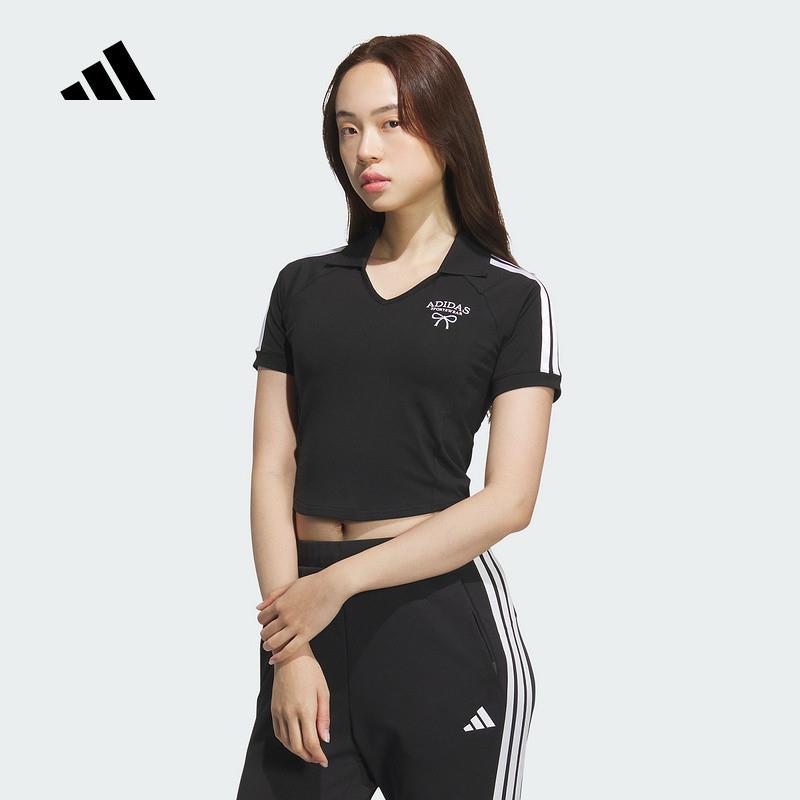 adidas阿迪达斯短袖女子2025秋季短款翻领运动休闲透气T恤KE5800