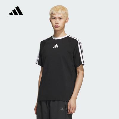 adidas阿迪达斯短袖男2025夏季三条纹运动休闲圆领宽松T恤KC1496