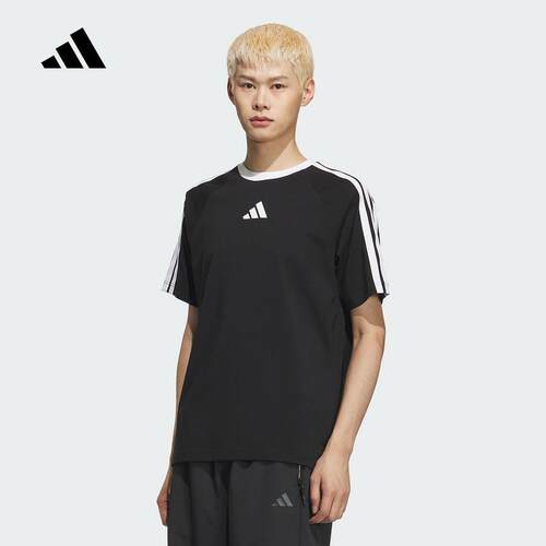 adidas阿迪达斯短袖男新款夏季三条纹运动休闲圆领宽松T恤KC1496