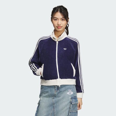 adidas阿迪达斯外套女25春季蛇年复古丝绒立领运动休闲夹克JN0724