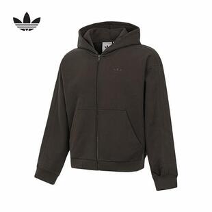 阿迪达斯2025春季三叶草新款男运动休闲连帽卫衣外套短款 JD3337