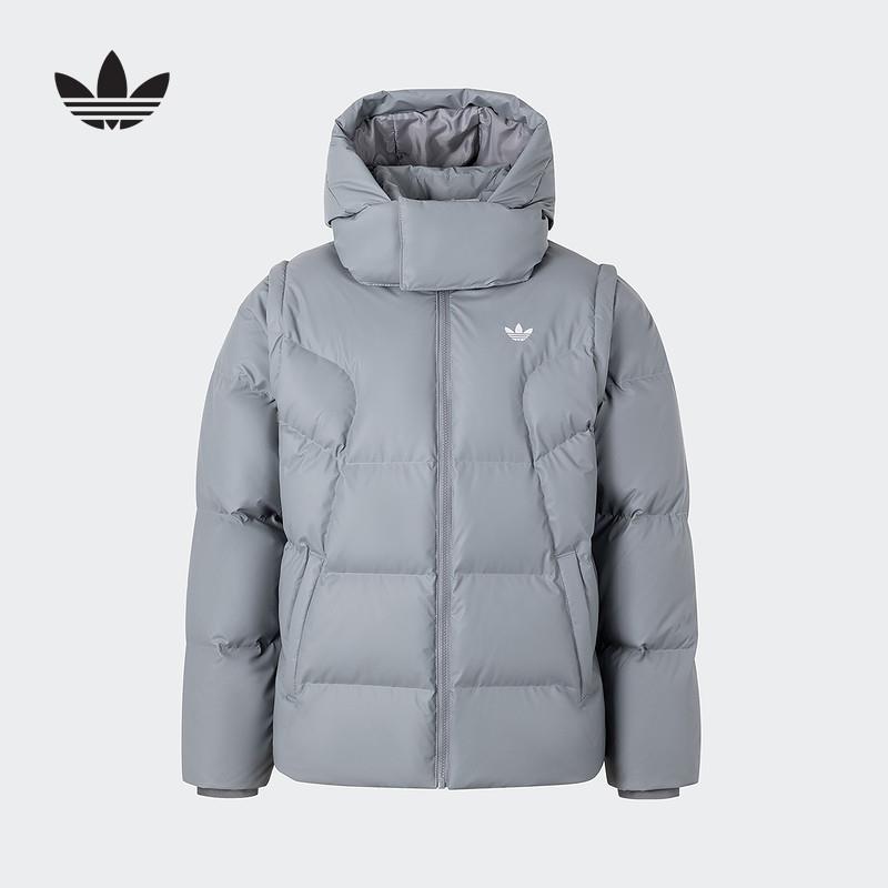 阿迪达斯三叶草羽绒服男24冬季新款休闲连帽保暖外套面包服JW1367