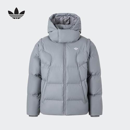 阿迪达斯三叶草羽绒服男24冬季新款休闲连帽保暖外套面包服JW1367