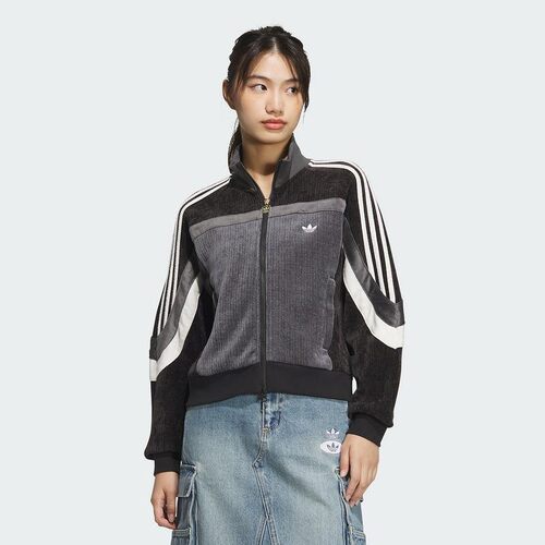 阿迪达斯三叶草外套女子2025春季蛇年新款复古丝绒立领夹克JL8442