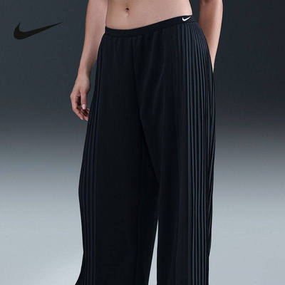 Nike耐克女裤2026春季宽松舒适百褶运动裤阔腿直筒长裤IM7460-010