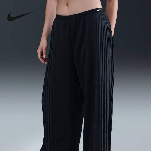 Nike耐克女裤新款春季宽松舒适百褶运动裤阔腿直筒长裤IM7460-010