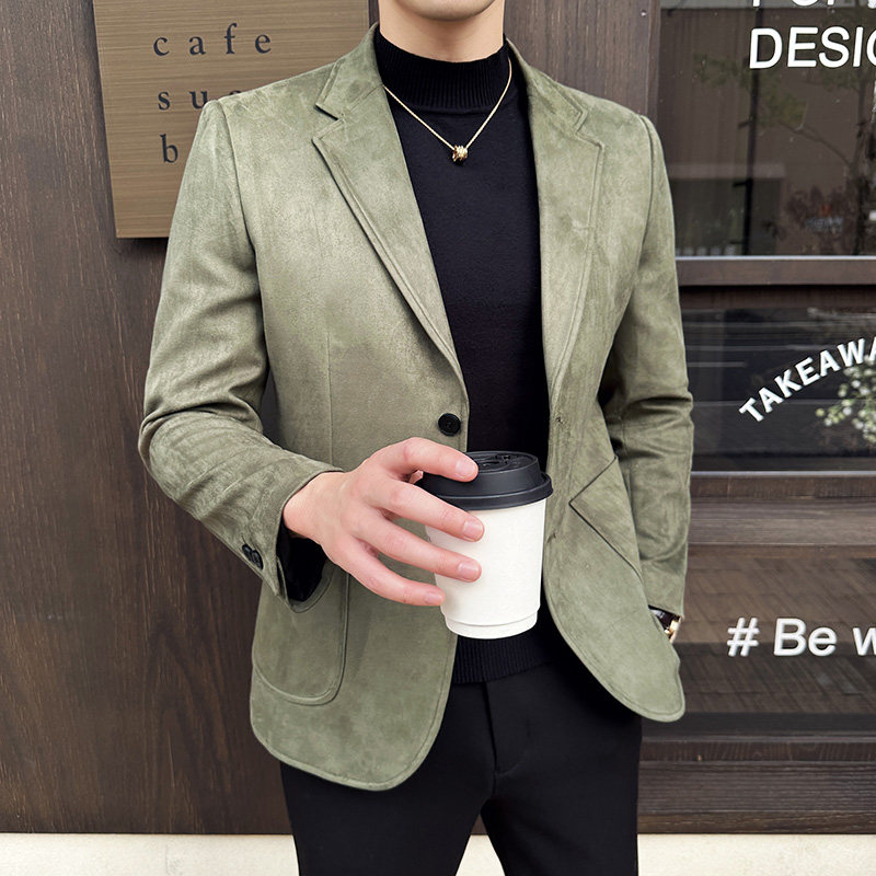【TGH】鹿皮绒休闲西装外套男高级感加厚商务修身西服单西DX2508