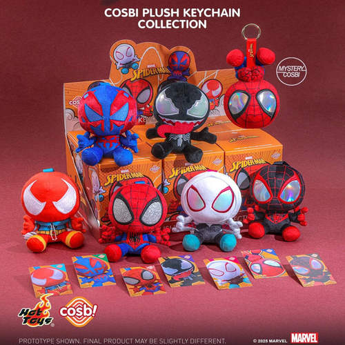 正版HotToys蜘蛛侠COSBI毛绒挂件盲盒漫威毒液公仔男孩生日礼物
