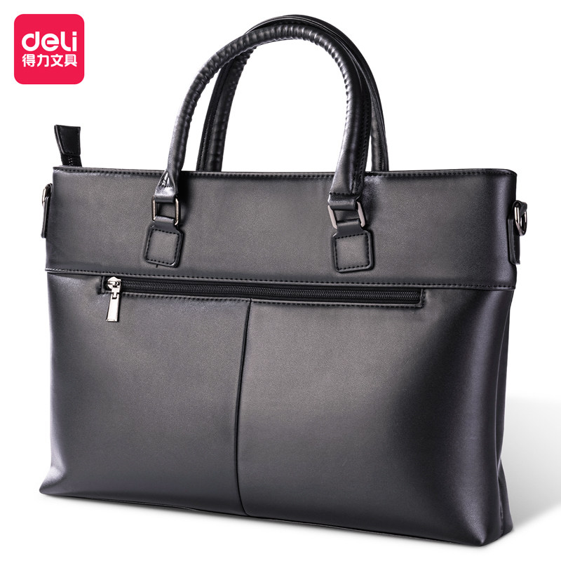 得力男士公文包皮休闲电脑男包律师商务牛皮单肩斜挎手提包男款