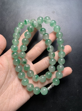 非洲翠独龙玉高冰飘花辣绿色10-11+项链