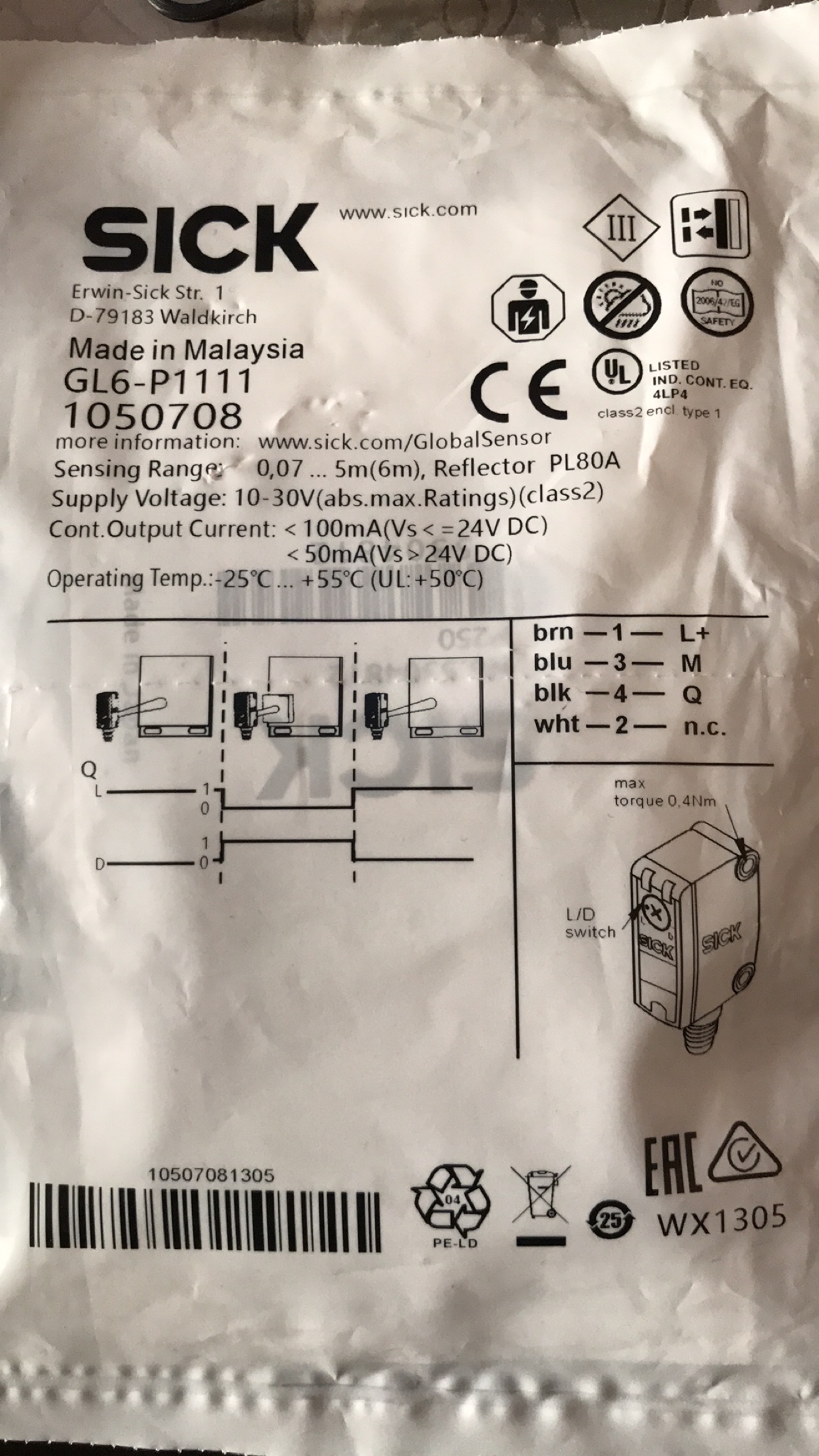 进口光电GL6-P1111订货号1050708假一罚十