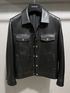 简约小翻领真皮皮衣外套男修身 牛仔新款 绵羊皮夹克潮 春季 商场同款