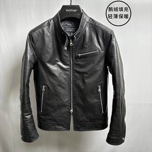 真皮皮衣男机车夹克小牛皮立领羽绒服男保暖冬季短款鹅绒加厚外套