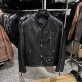 毒液皮衣黑色阿美咔叽复古机车做旧牛皮立领夹克短款 男士 羽绒皮衣