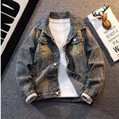 高级感做旧宽松痞帅工装 美式 高街牛仔外套男潮牌复古上衣秋季 夹克