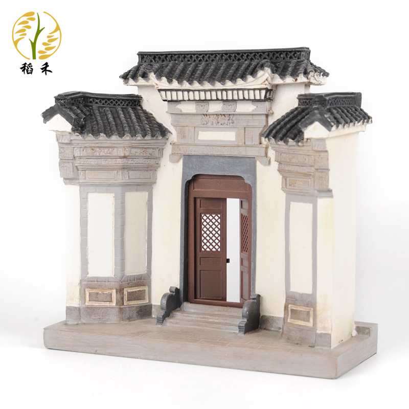 创意徽派建筑门楼模型工艺品家居办公室桌面装饰品摆件安徽八字门