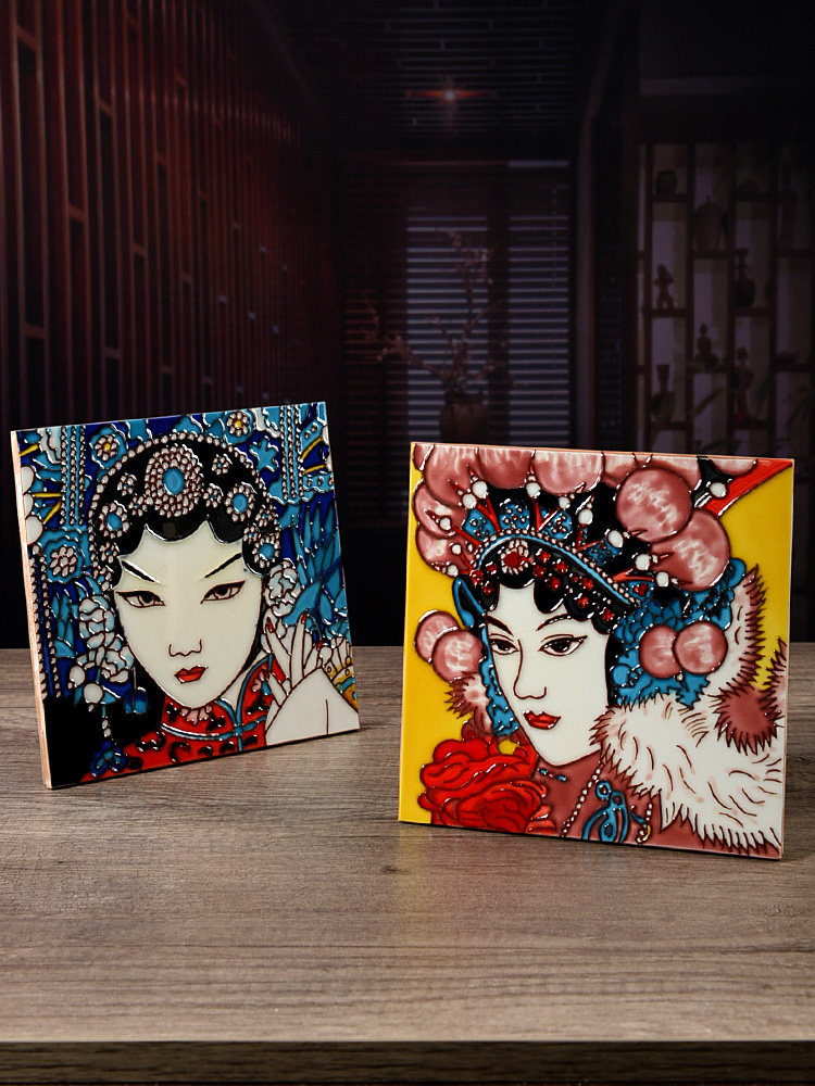 中国特色陶瓷手绘瓷板画京剧脸谱客厅玄关餐厅墙面装饰挂画送老外