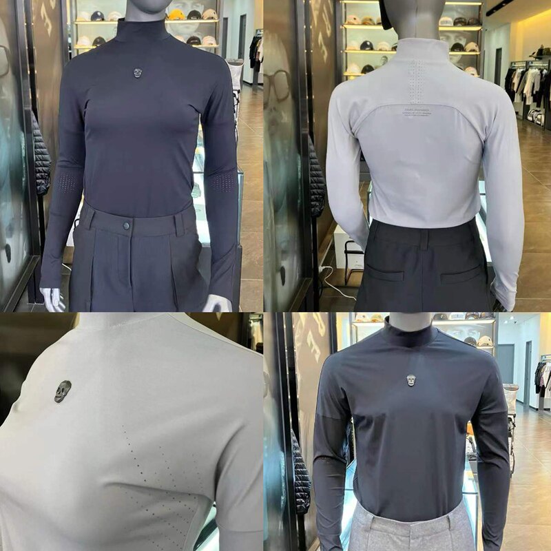 韩国高尔夫服装男女装原单半高领显身材长袖t恤情侣款速干打底衫