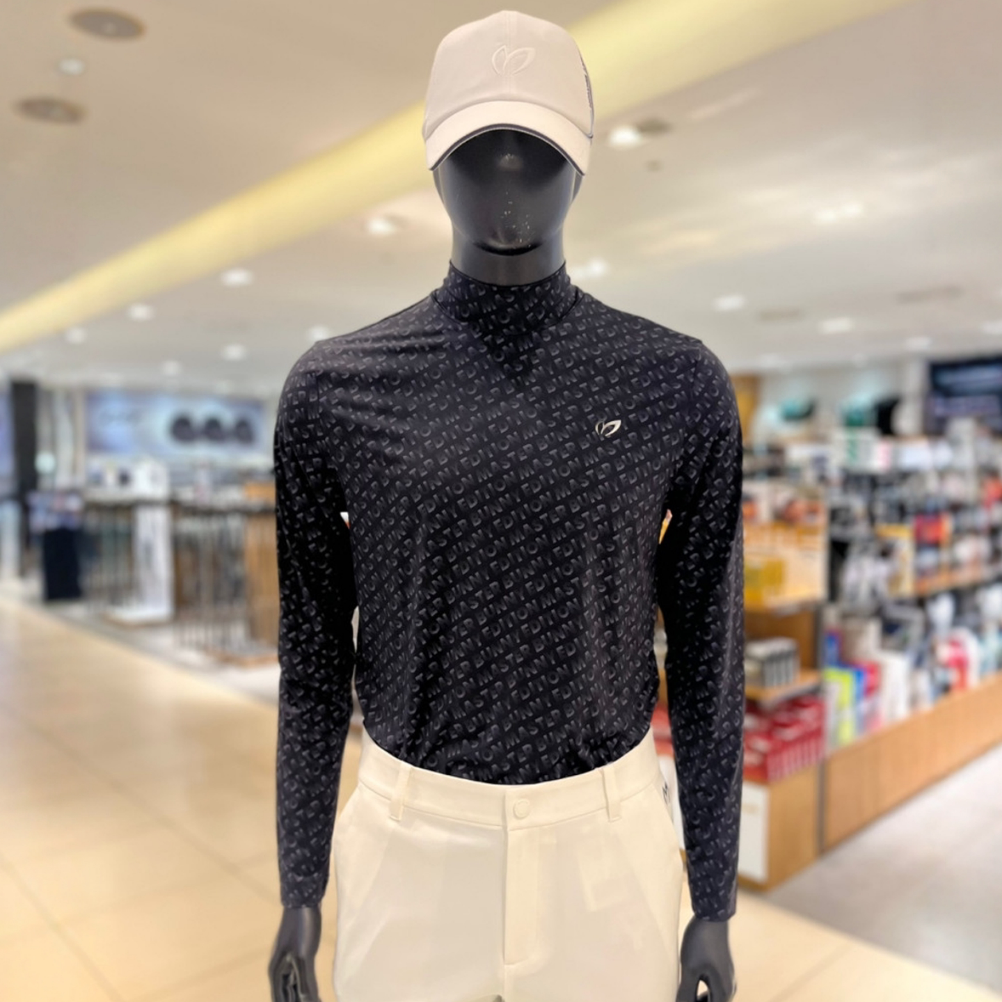 韩国高尔夫服装男原单半高领长袖满印t恤柔软透气修身运动打底衫