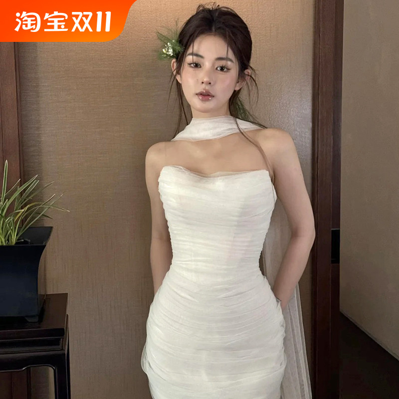 康康造型新娘纱巾长款围巾轻纱肩纱婚纱礼服写真旅拍照摄影配饰品