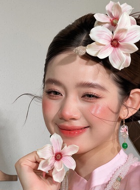 新中式新娘头饰仿真花玉兰花朵森系结婚礼服旗袍晨袍敬酒服发饰品