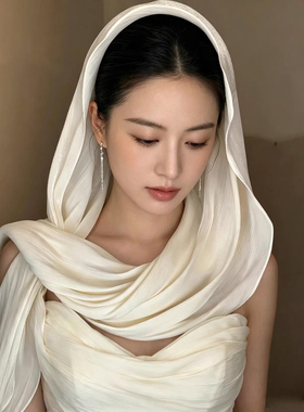 新娘头饰头纱头巾亮丝围巾纱巾高级感结婚礼服旗袍晨袍旅拍发饰品