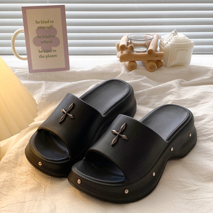 增高5厘米~Y2K矮子乐拖鞋女夏外穿新款厚底高级感防滑黑色凉拖鞋