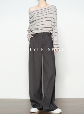 灰色西装裤女春季2026新款阔腿裤垂坠感高级感加长版休闲羊毛裤子